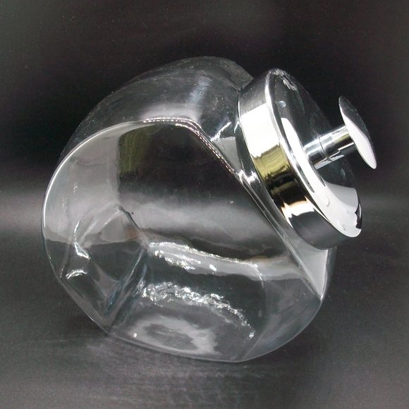 Tilted Glass Penny Candy Cookie Jar Metal Lid - Picture 2 of 9